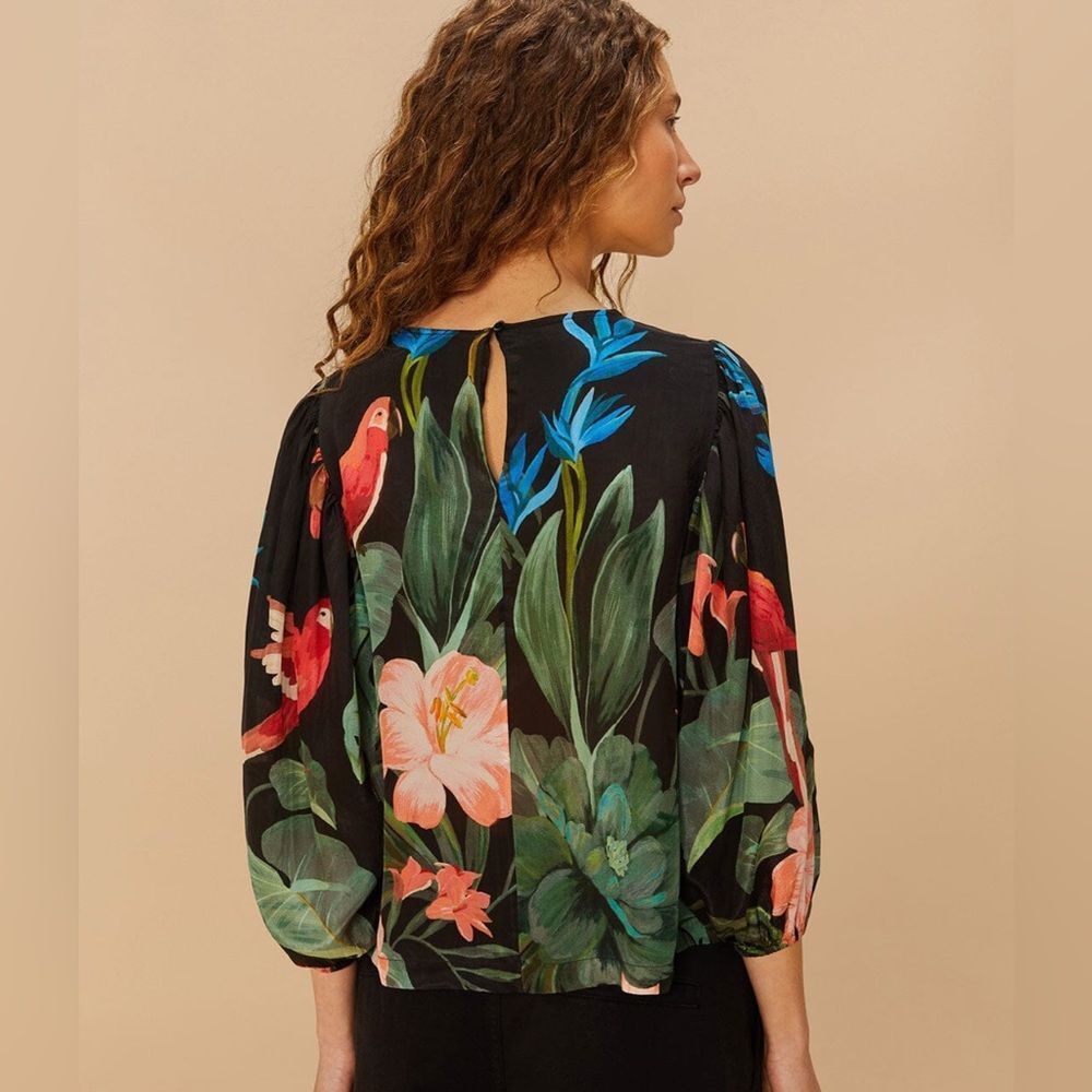 Midnight Macaw Fiesta Black Blouse. Size S - Picture 3 of 13